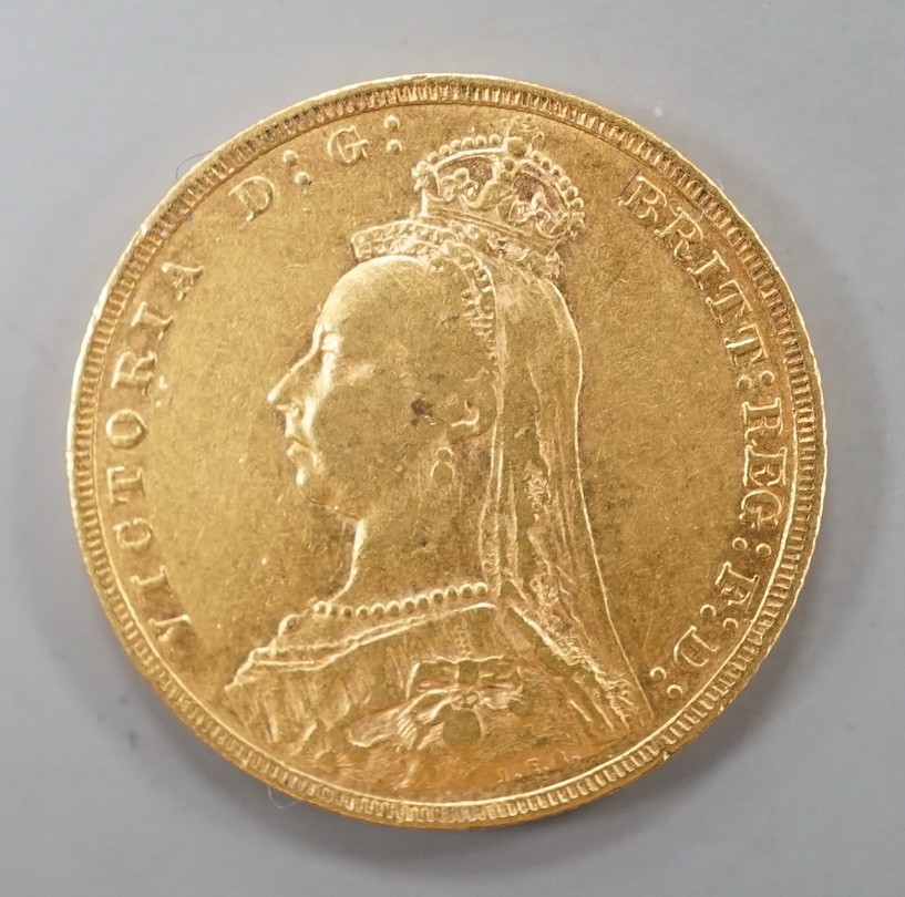 A Victoria 1889 gold sovereign.